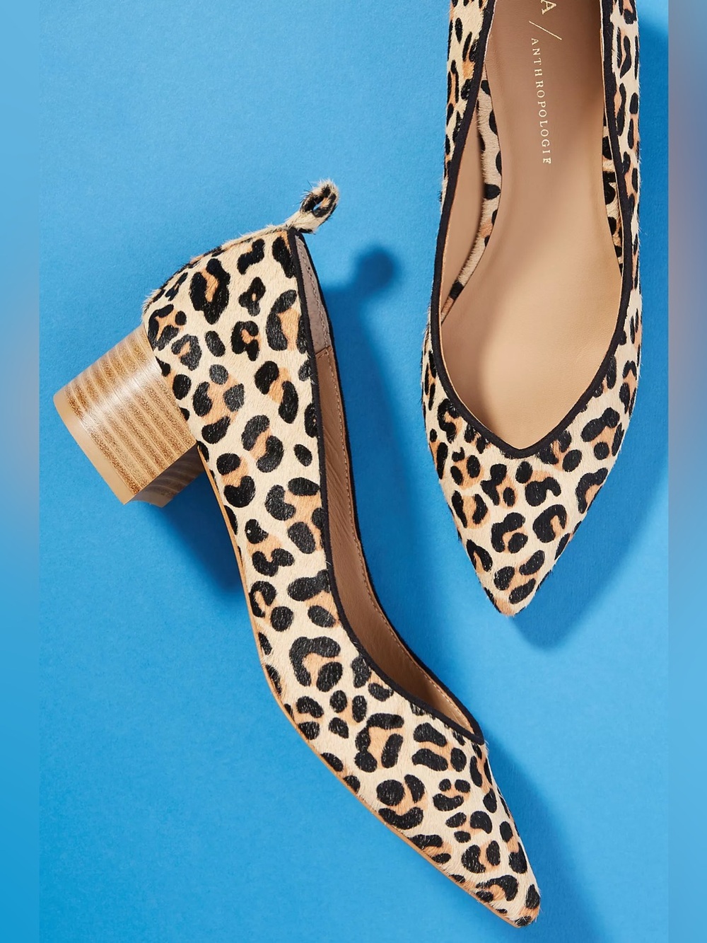 Anthropologie Beatriz Block Heels Leopard Print Pointed Block Heel Size 10